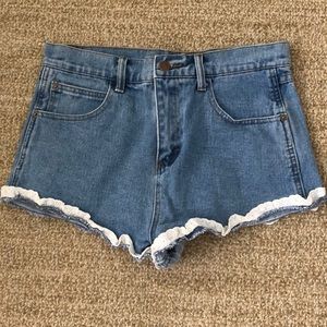 jean shorts with ruffle hem